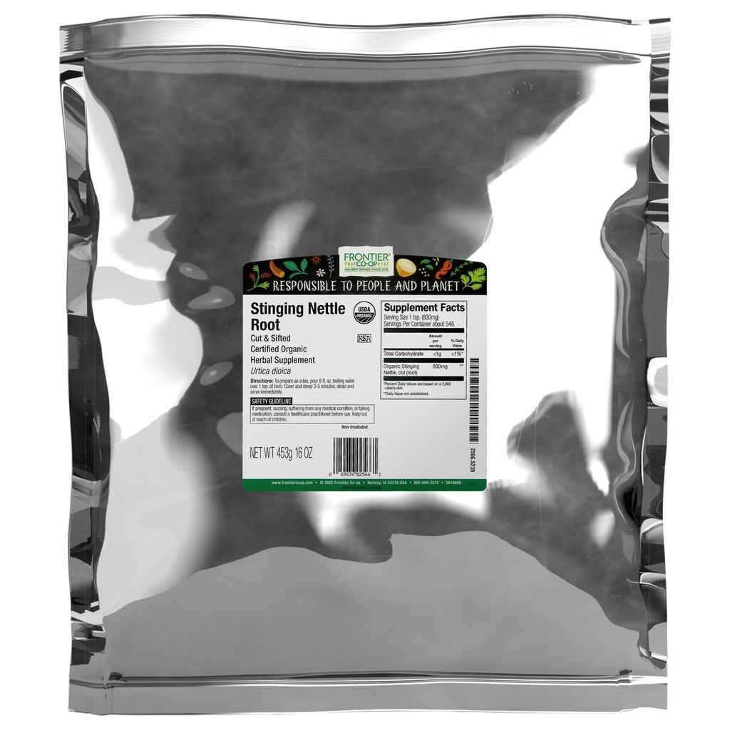 Frontier Co-op Organic Sting Nettle Root, Cut och Sifted, Kosher | 16 Ounce (Pack of 1)