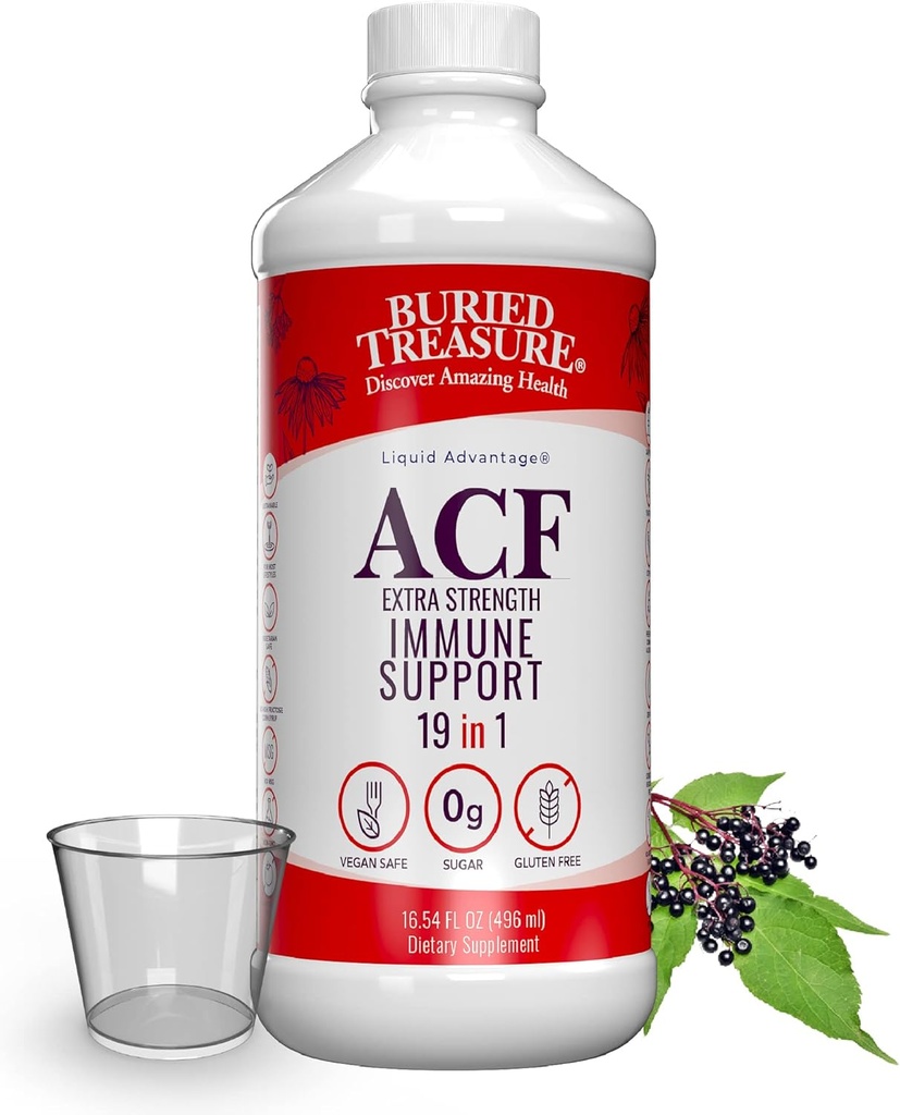 Begravd skatte ACF Extra Strength Immune Support, 16oz. med Dose Cup, Vitaminer och örter, Dietary Immunity Boost Supplement