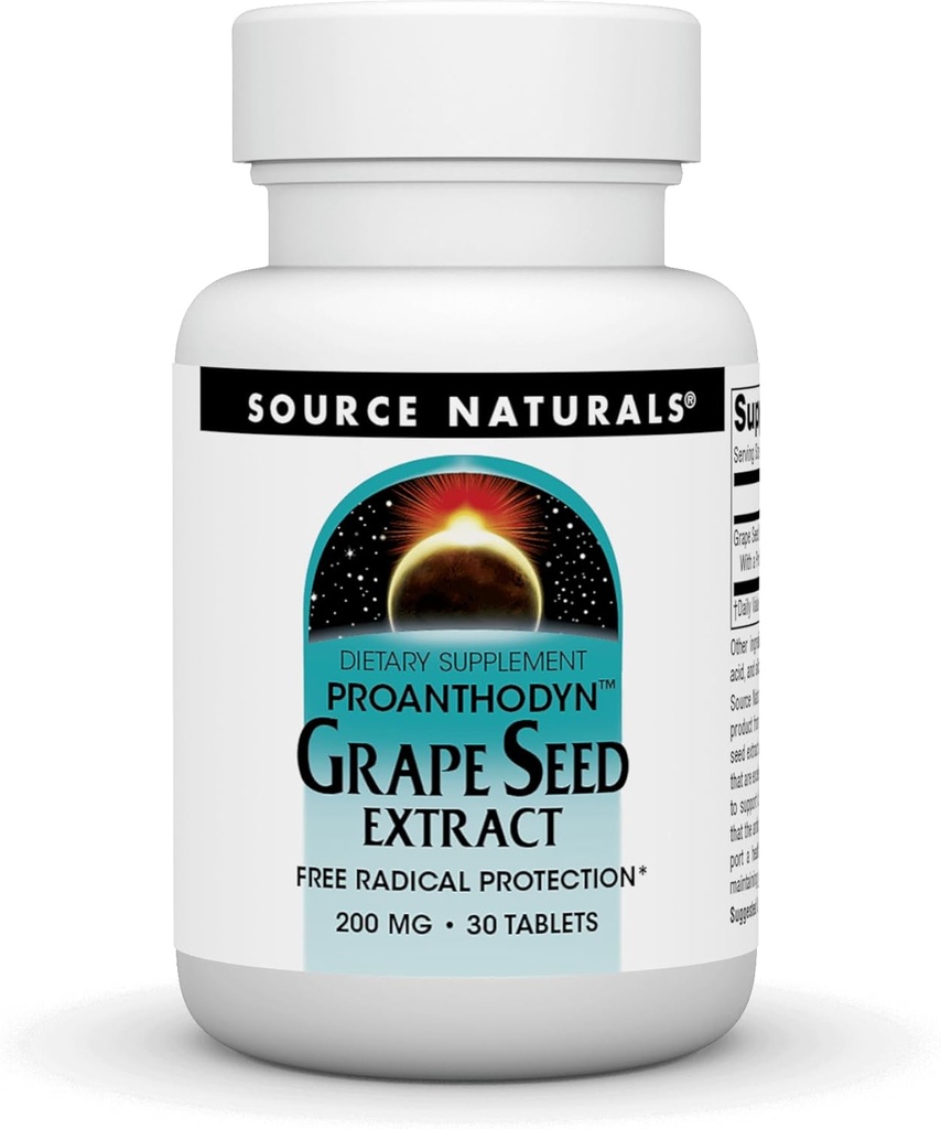 Source Naturals Rypäleensiemenuute, Proanthodyn 200 mg Antioksidanttisuojaus & Tukee Terve ikääntyvä aivot - 30 tablettia