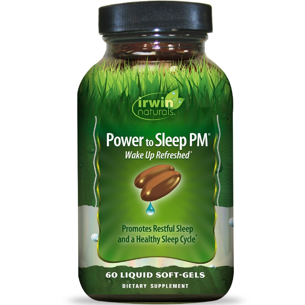 Irwin Naturals Power to Sleep PM - 60 Liquid Soft-Gels - Melatoniini, GABA, Ashwagandha, Valerian Root & L-Theanine - 30 Servings