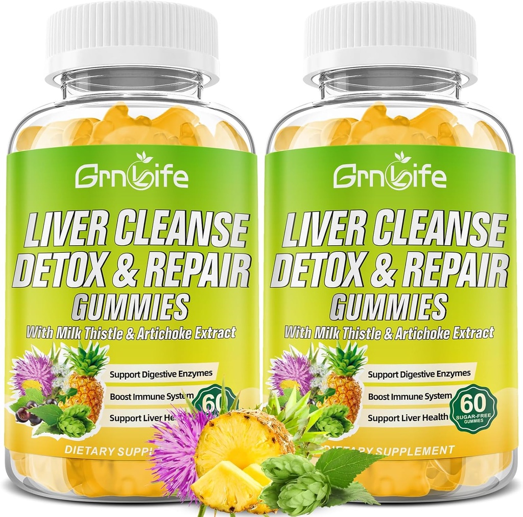 Maksan Cleanse Detox & Korjaus Gummies maito Thistle 3000mg, 24-in-1 Liver Health täydentää voikukka, Artisokka, sokeriton maksa Detox Gummies, Ananas Flavor - 120