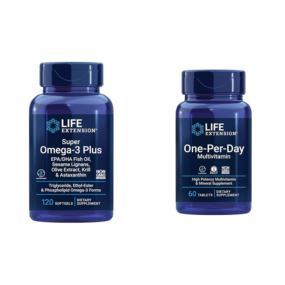 Life Extension Super Omega-3 Plus EPA/DHA Fish Oil, Seesamin Lignans, Olive Extract & One-Per-Day Multivitamiini ...