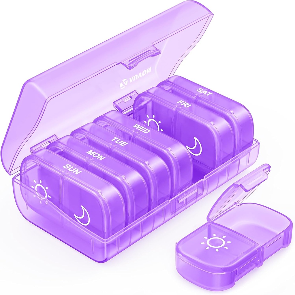 AUVON XL Weekly Pill Organizer 2 gånger om dagen, AM PM Pill Case med One-Side Stor öppning för lätt att använda, Pill Box 7 Day Travel Medication Organizer för mediciner, vitaminer, fiskoljor, tillägg