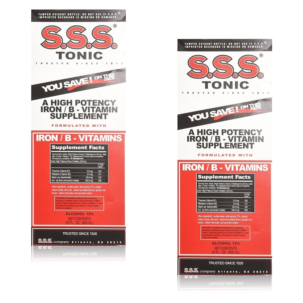 S.S.S. Tonic rauta- ja B-vitamiinilisäneste, suuri 20 oz (pakkaus 2)