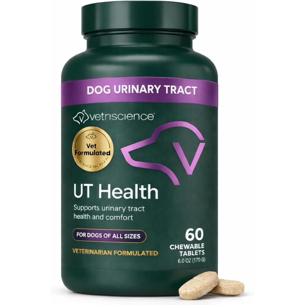 VetriScience Quick Action UT Health Purutabletteja, UT vahvuus Stat täydentää koirille, karpalo, Uva Ursi, ja Chanca Piedra Soothe virtsateiden Discomfort, Smoke, 90