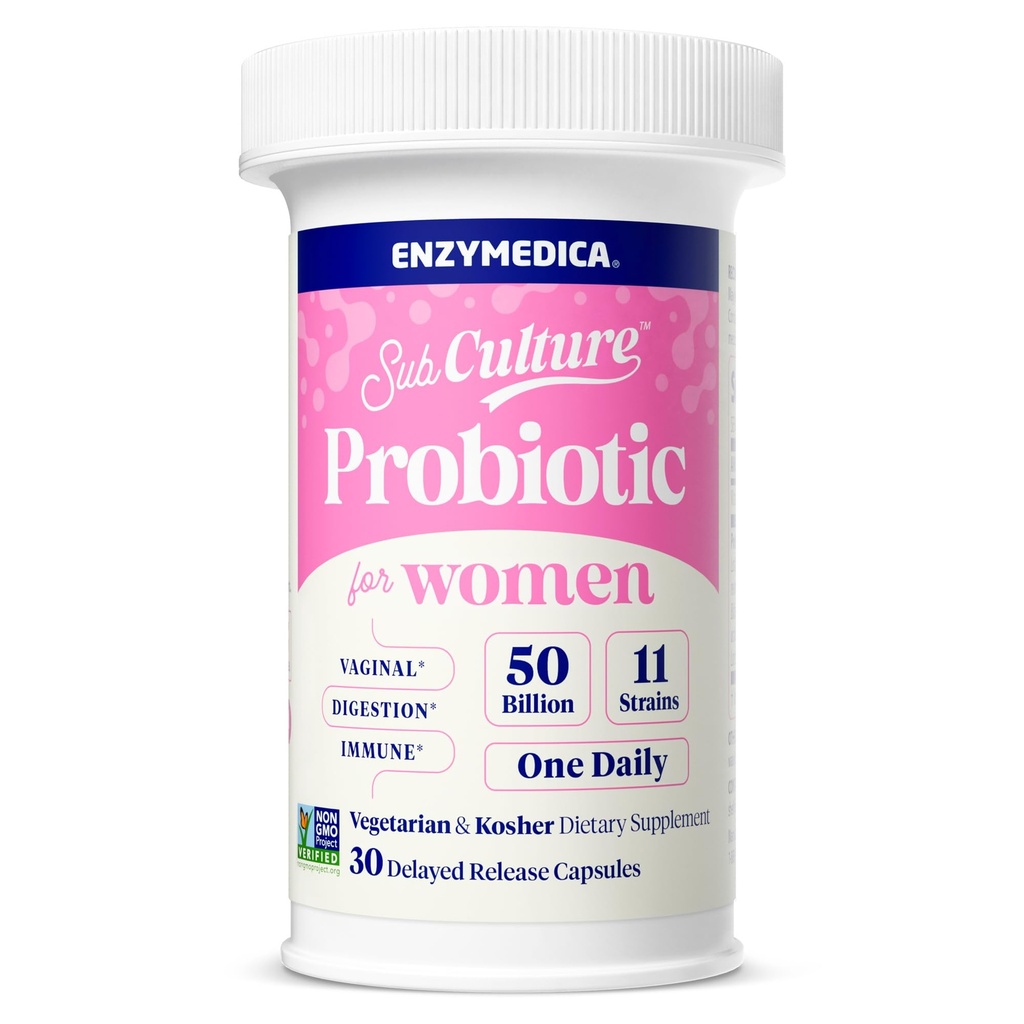 Enzymedica SubCulture Probiotics for Women's Vaginal & Urinary Health, 50 Billion CFU, stöder Immune + Digestive Health & Regularity, 30 Count