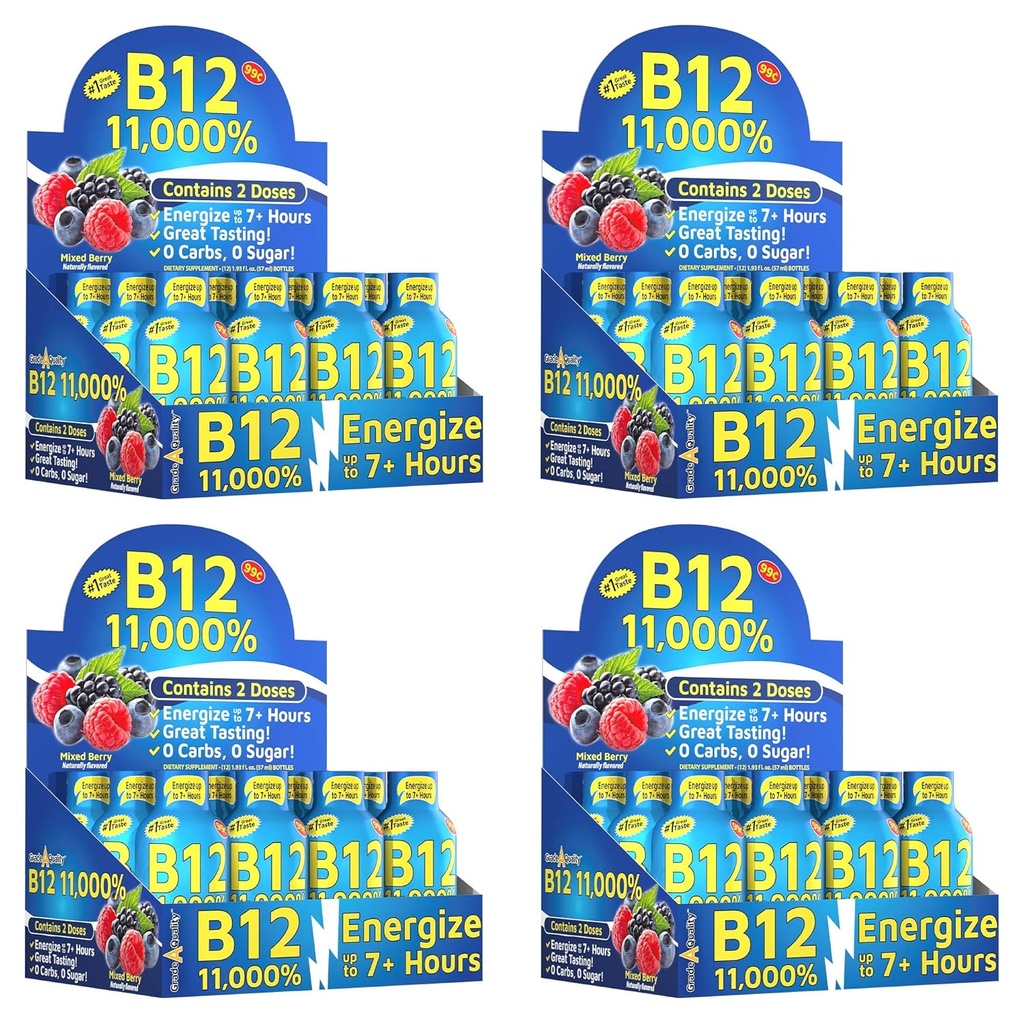 Grade A Quality, B12 Mixed Berry Flavor, enintään 7 + tuntia energiaa, 1,93 Fl Oz, 48