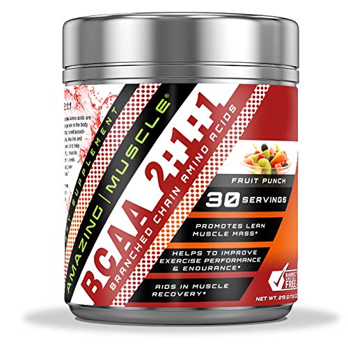 Amazing Muscle BCAA 2:1:1 Branched Chain Amino Supplement | 6000 Mg Per Servering | Frukt Punch Flavor | 30 portioner