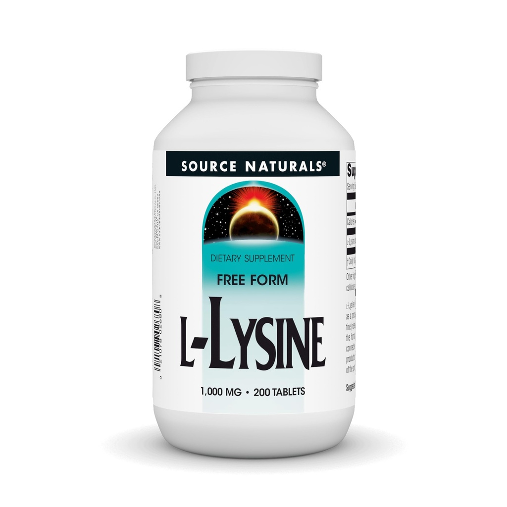 Source Naturals L-Lysine Free Form, 1000 mg - Aminohappo täydentää tukee Energy Formation & Collagen - 200 tablettia