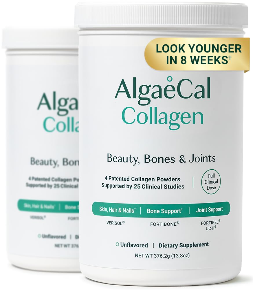 ALGAECAL Collagen - 4 Kliinisesti tuetut Peptides VERISOL®, FORTIGEL®, UC-II®, FORTIBONE®, anti-aging Hydrolysed Collagen Powder, 60 Servings, Made in USA