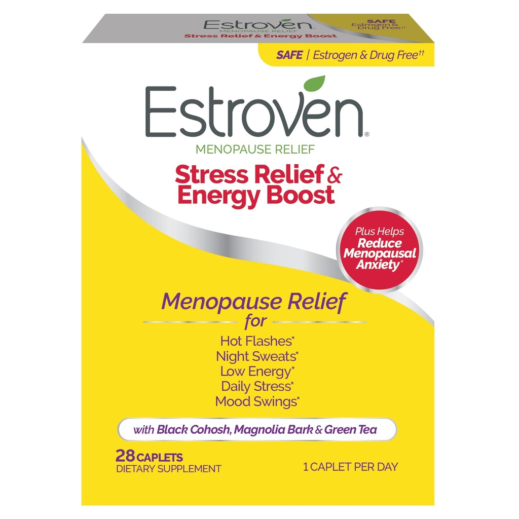 Estroven Stressi Relief & Energy Boost for Menopause Relief - 28 Ct. - Kliinisesti todistettu ainesosat tarjoavat stressiä ja energiaa + yöhiettoja & kuuma Flash Relief - Drug-free ja gluteeniton