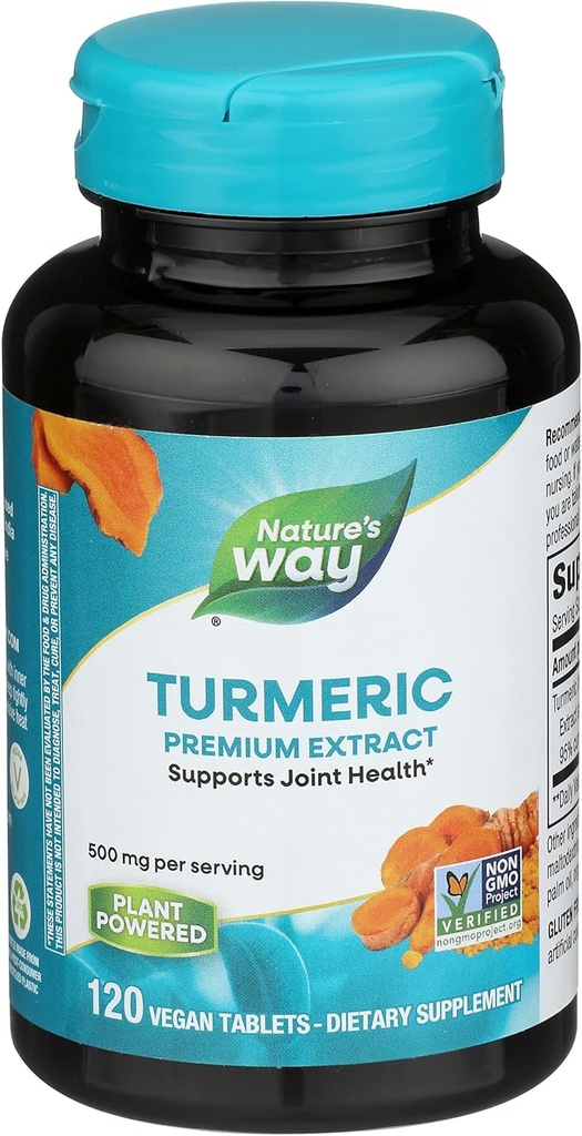 Nature's Way Turmeric Premium Extract - Tuet Yhteinen terveys* - Ei-GMO Project Varmennettu - 500 mg per Serving - Joint Supplement Turmeric Tablets* - Gluteeniton - 120 tablettia