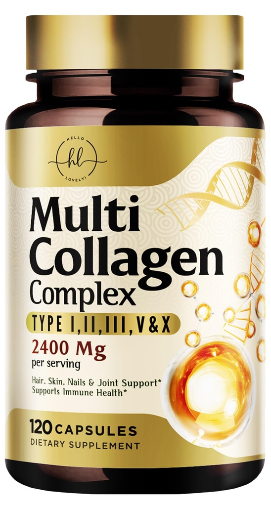 Multi Collagen Peptides 2400mg naisille Paras Hydrolysed Collagen Complex 5 tyypit (I, II, III, V, X) - Grass Fed - Hiukset, iho, kynsi, Bone & Joint tuki kauneus & hyvinvointi . 120 kapselia
