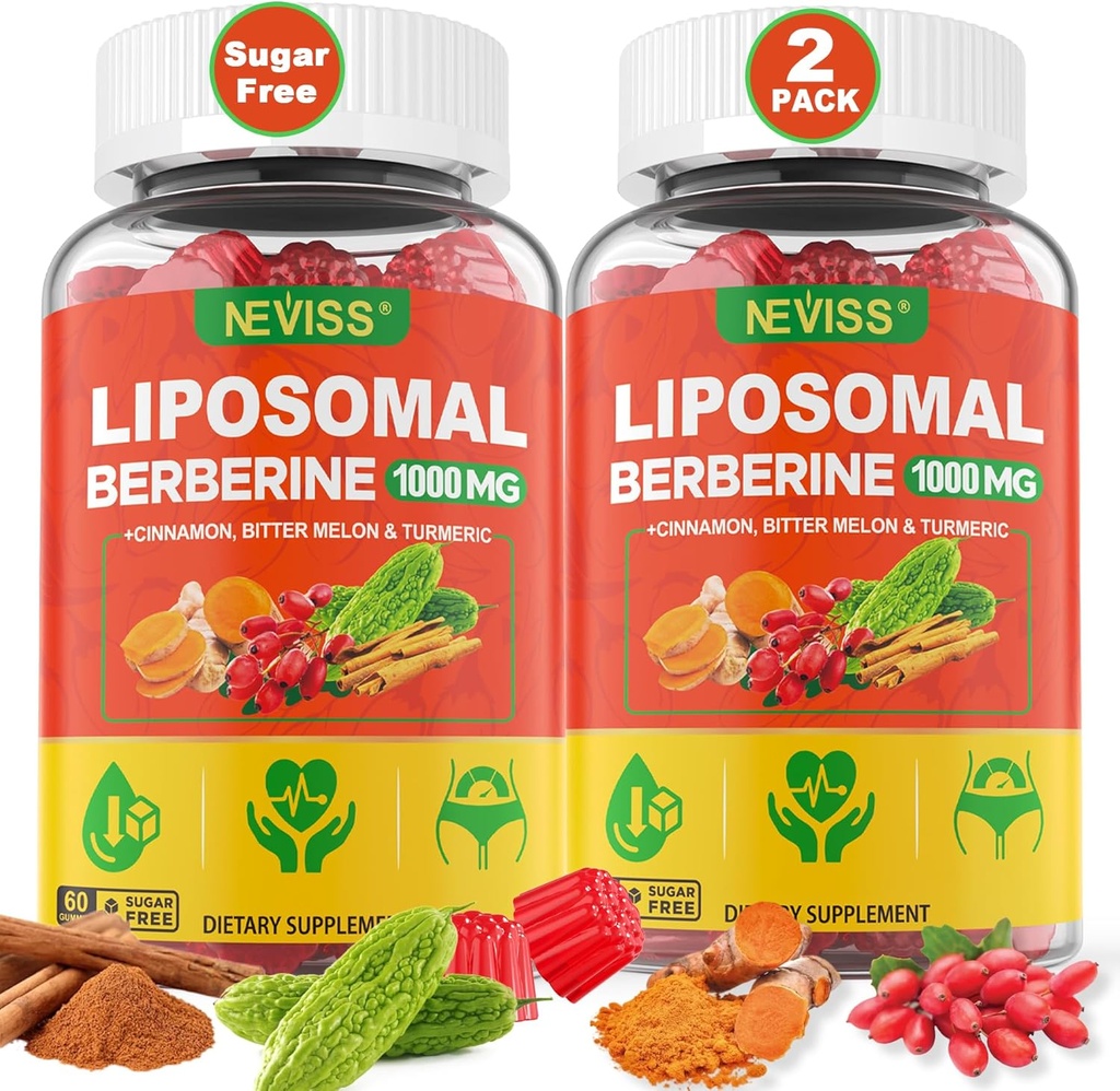 Liposomaalinen berberiini Gummies Organic + berberiini HCL + kurkuma, berberiini täydentää Ceylon kaneli, Bitter Melon, kuitu digestio, Artisokki maksa, yleinen terveys, sokeriton