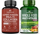 Terveellinen hyvinvointi Super-Absorb Multi Collagen Pillerit (tyyppi II III V X) Organic Yrtit ja Bioperine + Koko ruoka Multivitamiini naisille - Luonnollinen monivitamiinit, mineraalit, orgaaniset uutteet Bundle