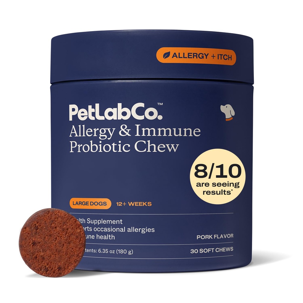 PetLab Co. Allergia & Immuuni Daily Probiootit koirille. Tukee Hiivan tuotanto, kausittainen allergiat, jaksottainen kutina, Gut & Dgestive Health suurille koirille - 30 Chews - Pakkaus Toukokuu Vary
