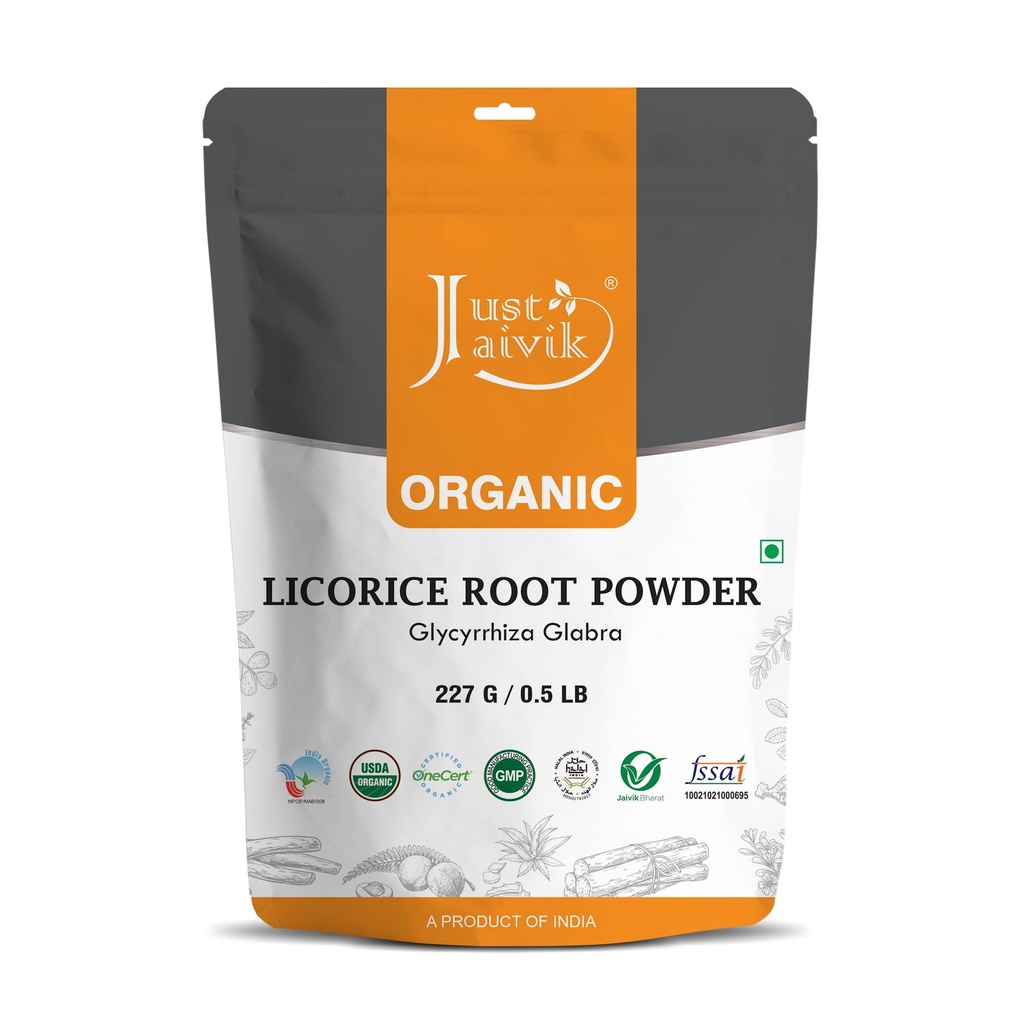 Just Jaivik 100% Organic Licorice Root Powder - 227 gm / 0,5 lb Muletti ... Glycyrrhiza Glabra / Yastimadu ...