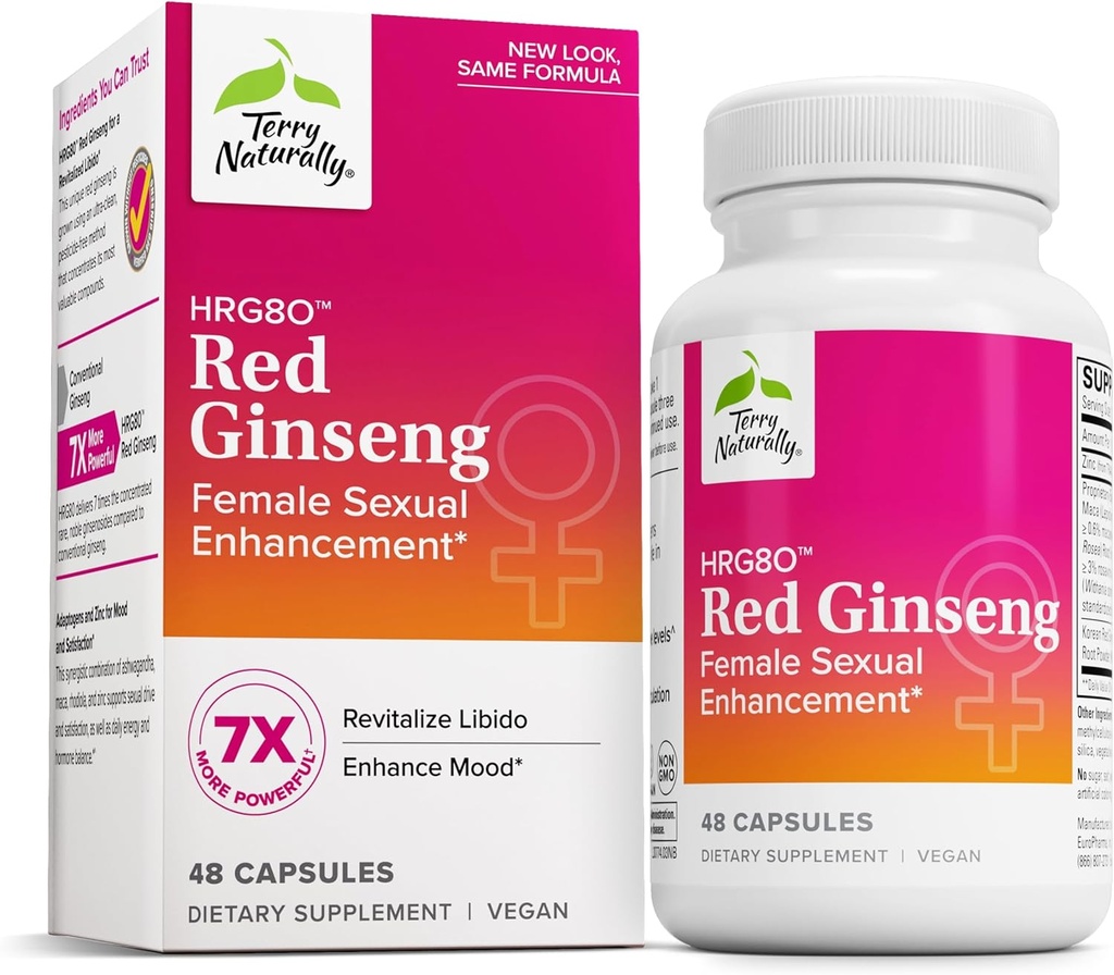 Terry Luonnollisesti HRG80 Red Ginseng Nainen Seksuaalinen lisälaite - Ravintolisä verenkiertoon, Endurance & Energy Support - Elinvoima tuki Ashwagandha, Red Ginseng & Sinkki - 48 kapselia
