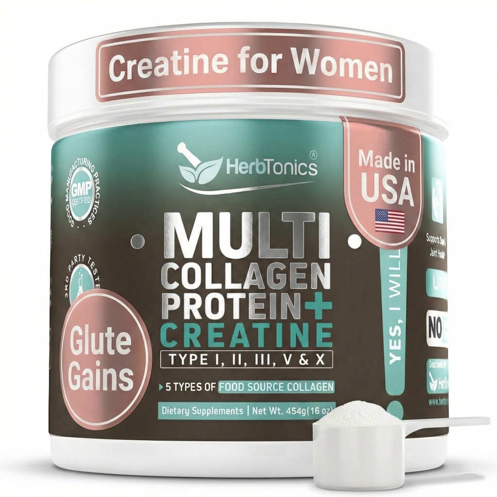 Herbtonics Creatine for Women 5000mg Creatine Monohydraatti + Multi Collagen Protein Powder (tyyppi I, II, III, V, X)