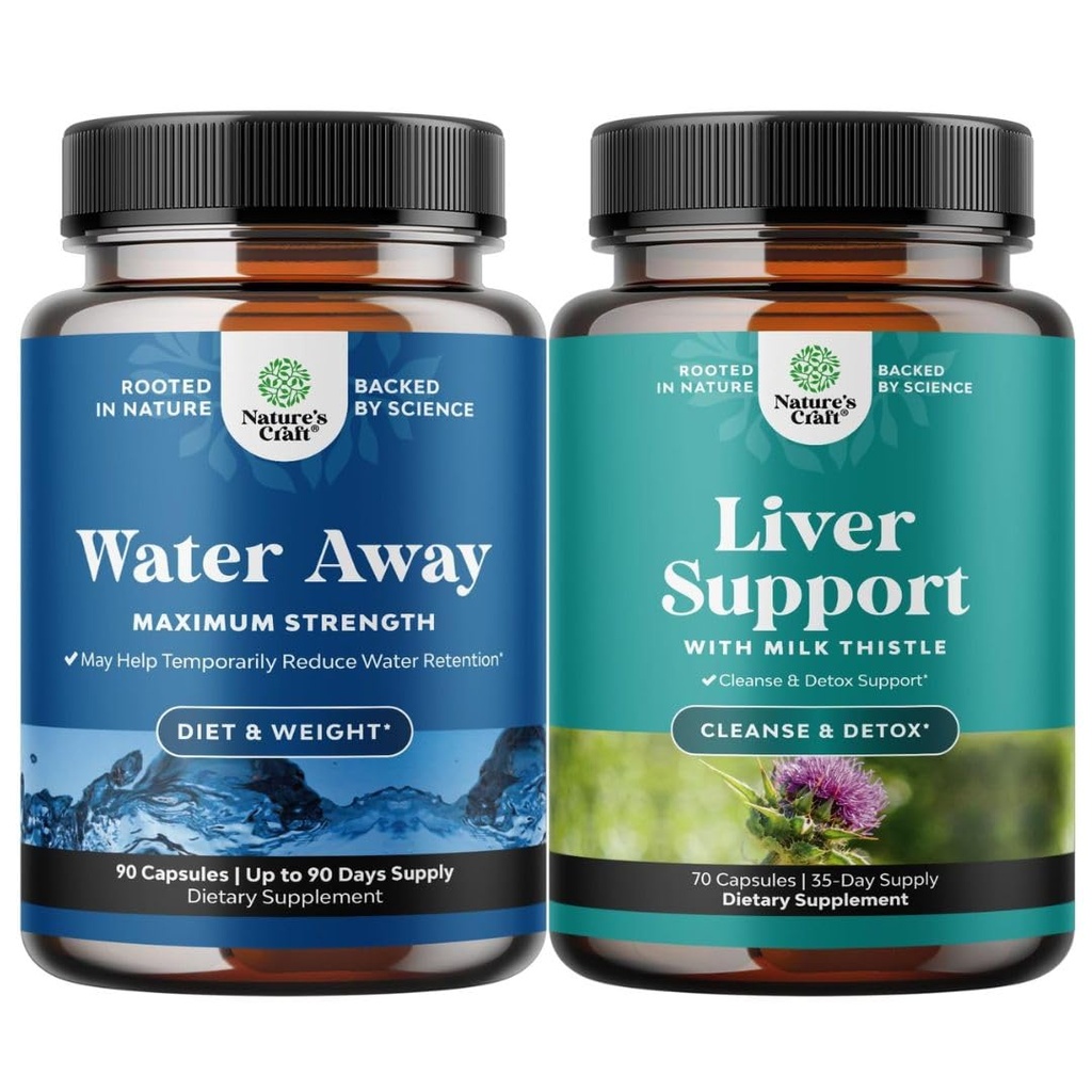 Bundle of Water Away pillereitä Maximum Strength - Kasviperäisiä Diureettiset pillereitä veden säilytystä nopeasti toimia Relief ja maksan Cleanse Detox & Korjaus Formula - Herbal Liver Support Supplement