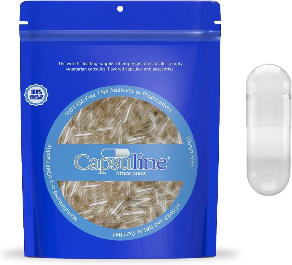 Capsuline Size 000 - Tyhjät vegaaniset kapselit - 1000 kreivi - Tyhjät kasvispillerikapselit - Vihanneskapselien täyte - Tyhjät kapselit - Kosher ja Halal Certified - GMO-sertifioitu