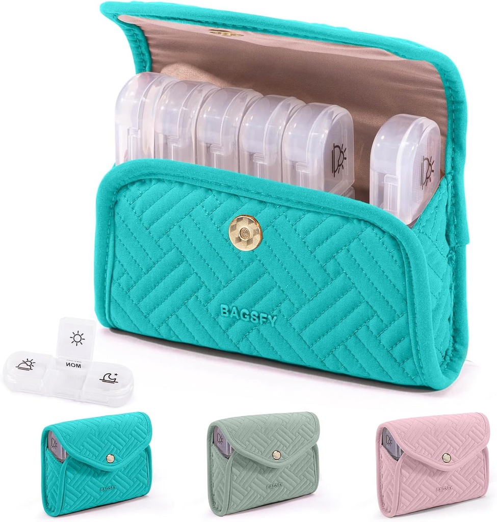 BAGSFY Weekly Pill Organizer 3 Kertaa päivässä söpö Fabric Pill tapauksessa, Lääke pilleri Organizer, Pillerilaatikko, Kannettava matka pilleri tapauksessa, pilleripakkaus lääkehoitoa, vitamiinit, kala öljyt, lisäravinteet