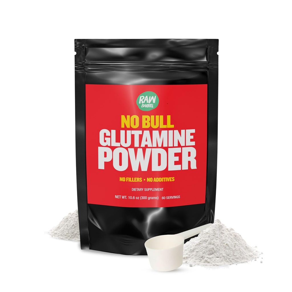 "No Bull" L-Glutaminpulver - Unflavored och Micronized Glutamine, Pure L Glutaminpulver, Non GMO, L Glutamine Supplement, Naturally Vegan, Vegetarian och Gluten Free, 300g
