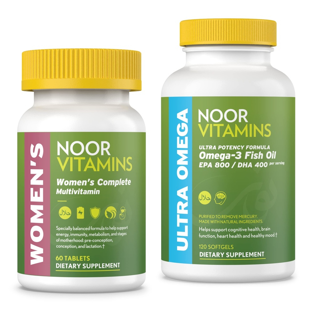 Noor-vitamiinit Naisten monivitamiini ja Omega kalaöljy täydentää Bundle