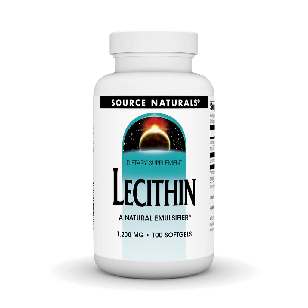 Source Naturals Lecithin 1200 mg, luonnollinen emulgaattori - 100 Softgels