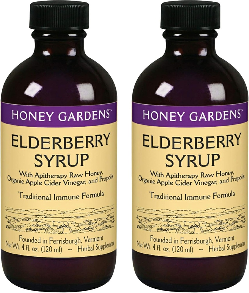 Honey Gardens Elderberry Syrup kanssa Grade A Raw Honey, Propolis, Organic ACV & Elderberries ... Perinteinen Immuuni Formula w/Echinacea ... Valmistettu Yhdysvalloissa (4oz, 2pk)