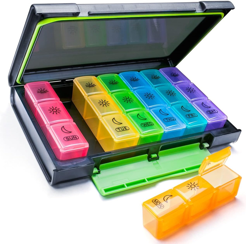Weekly Pill Organizer, 7 Day Pill Box (3-Times-A-Day) Portable för resor med Moisture-Proof Design Pill fall till Pills / Vitamin / fiskolja / tillägg
