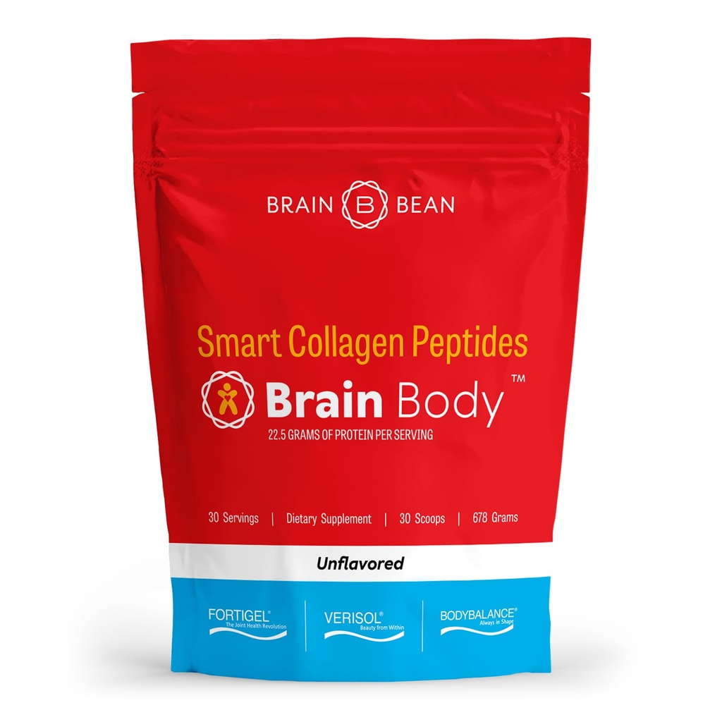 Brain Body Collagen Peptides Powder - Vital Protein & Collagen Supplement for Women & Men - Hydrolysoitu tyyppi I & III hiukset, iho, kynnet & yhteinen terveys - 30 Tarjoukset - makuamaton - 678g