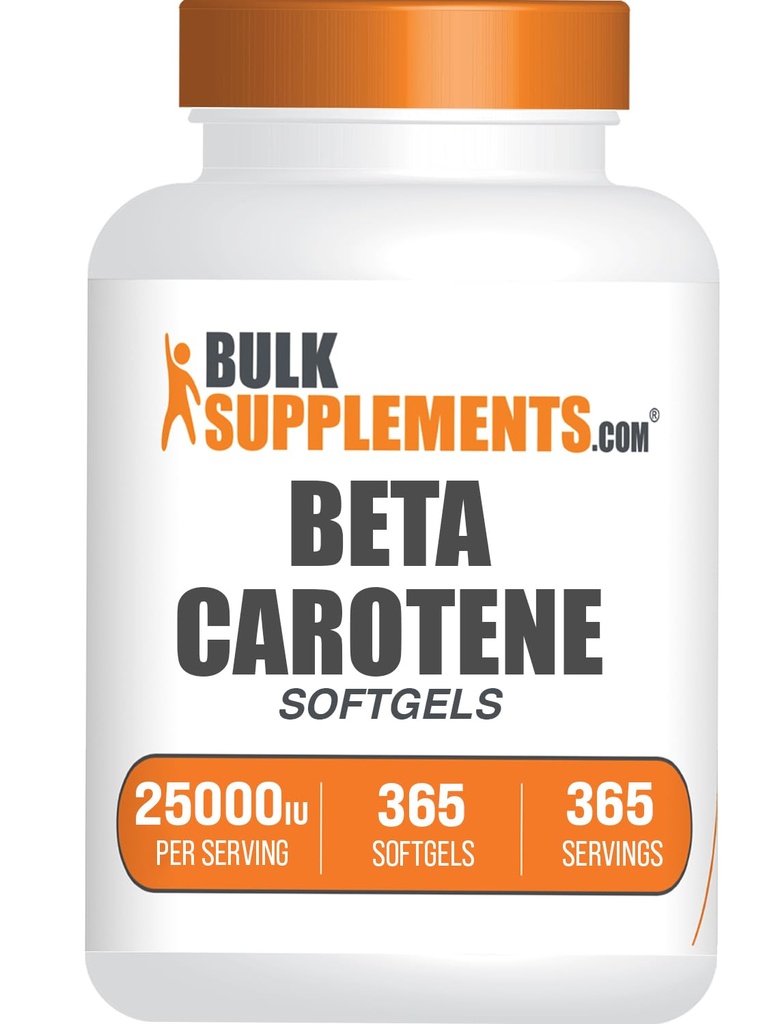 BulkSupplements.com Beta Caroline 25000 IU Softgels - A-vitamiinilisä, Betakaroteeni lisäravinteet - silmän tuki, Gluteeniton, 1 Softgel per Serving, 365 Luku (Pakkaus 1)