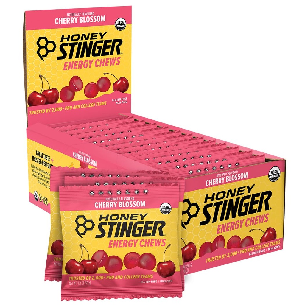 Honey Stinger Organic Cherry Blossom Energy Chew, Gluteeniton ja kofeiiniton, kuntoiluun, juoksemiseen ja suorituskykyyn, urheiluravintola koti &amp; kuntosali, Pre and Mid Treout, 12 Pack, 21.6