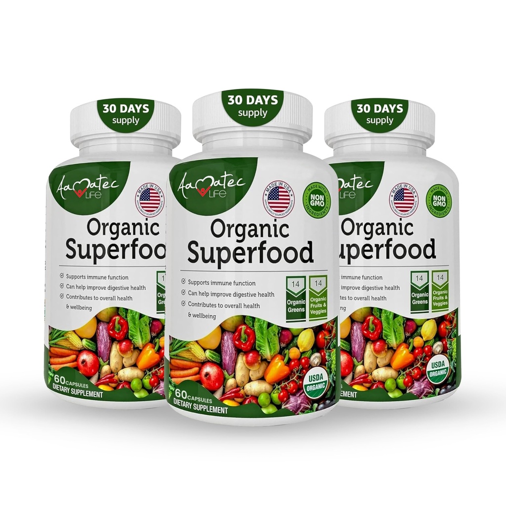Organiska Superfood Greens Fruits och Veggies Complex - Bästa kosttillskott med 14 gröna & 14 frukter & grönsaker med Alfalfa Rich i antioxidanter organiska ingredienser Non-GMO (180 grevepaket 3)