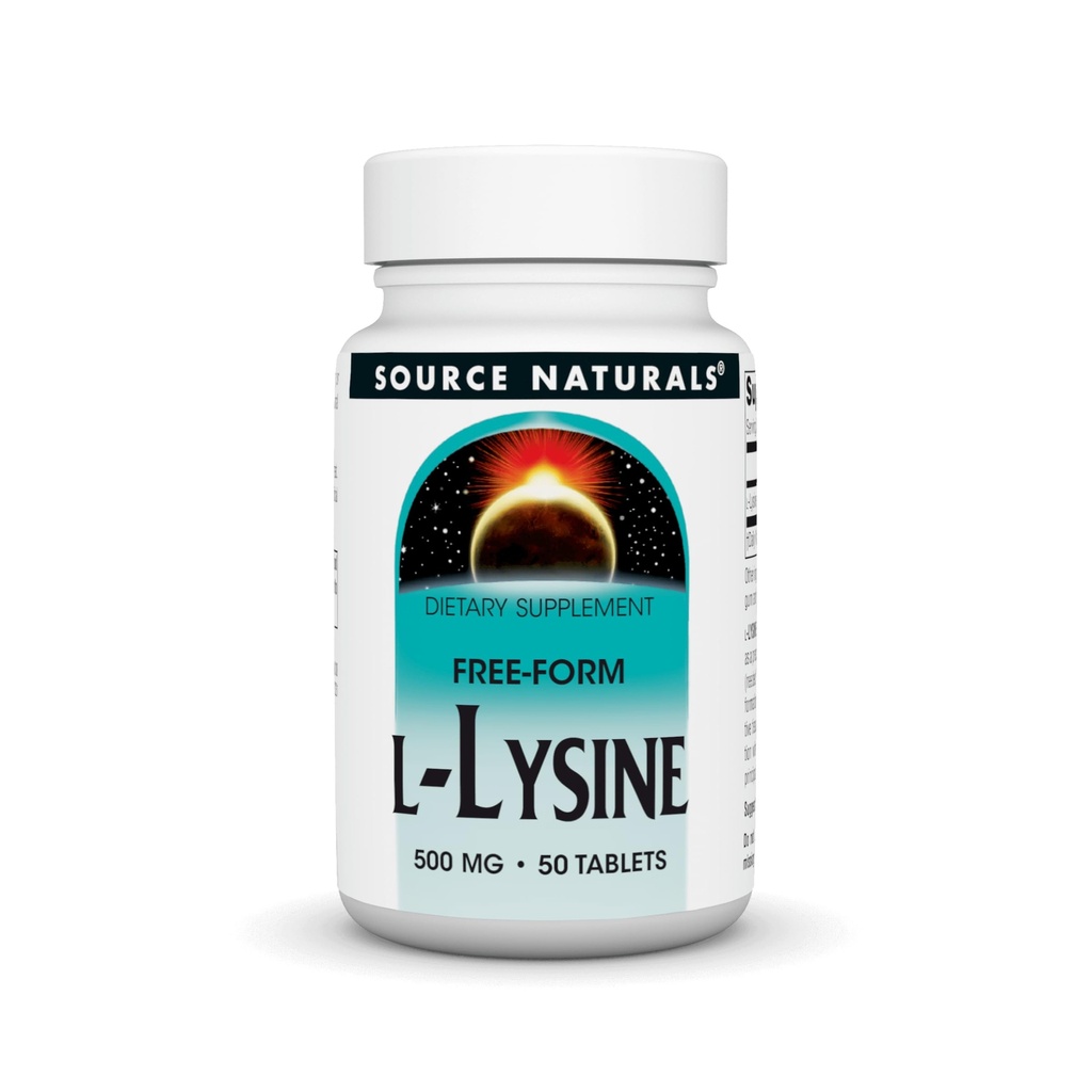 Source Naturals L-Lysine Free Form -Aminohappo täydentää tukee energiamuodostuma & Collagen * - 500 mg- 50 tablettia