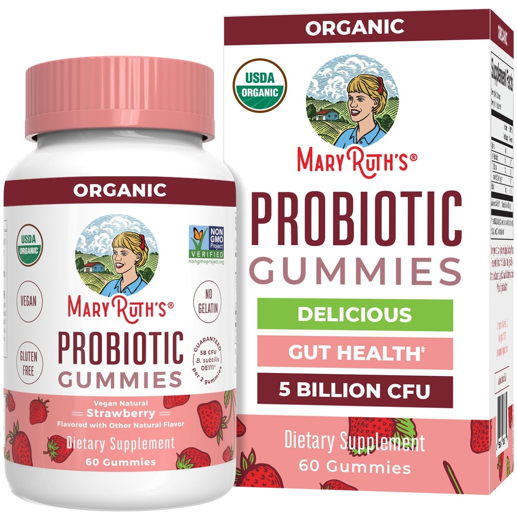 MARYRUTH'S USDA Organic Probiotic Gummies Probiootti Ruoansulatuselimistön tuki Immuunijärjestelmän tuki 