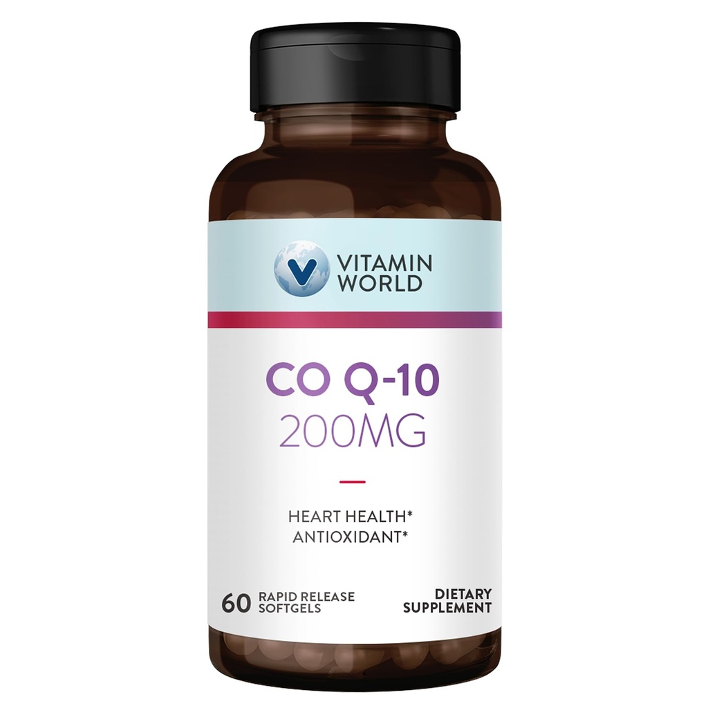 Vitamiini World CoQ10 200 mg Softgels, Coenzyme Q10 lisäravinteet antioksidantti tuki, Heart Health & Energy tuotanto, Gluteeniton, 60 Nopea julkaisu Softgels