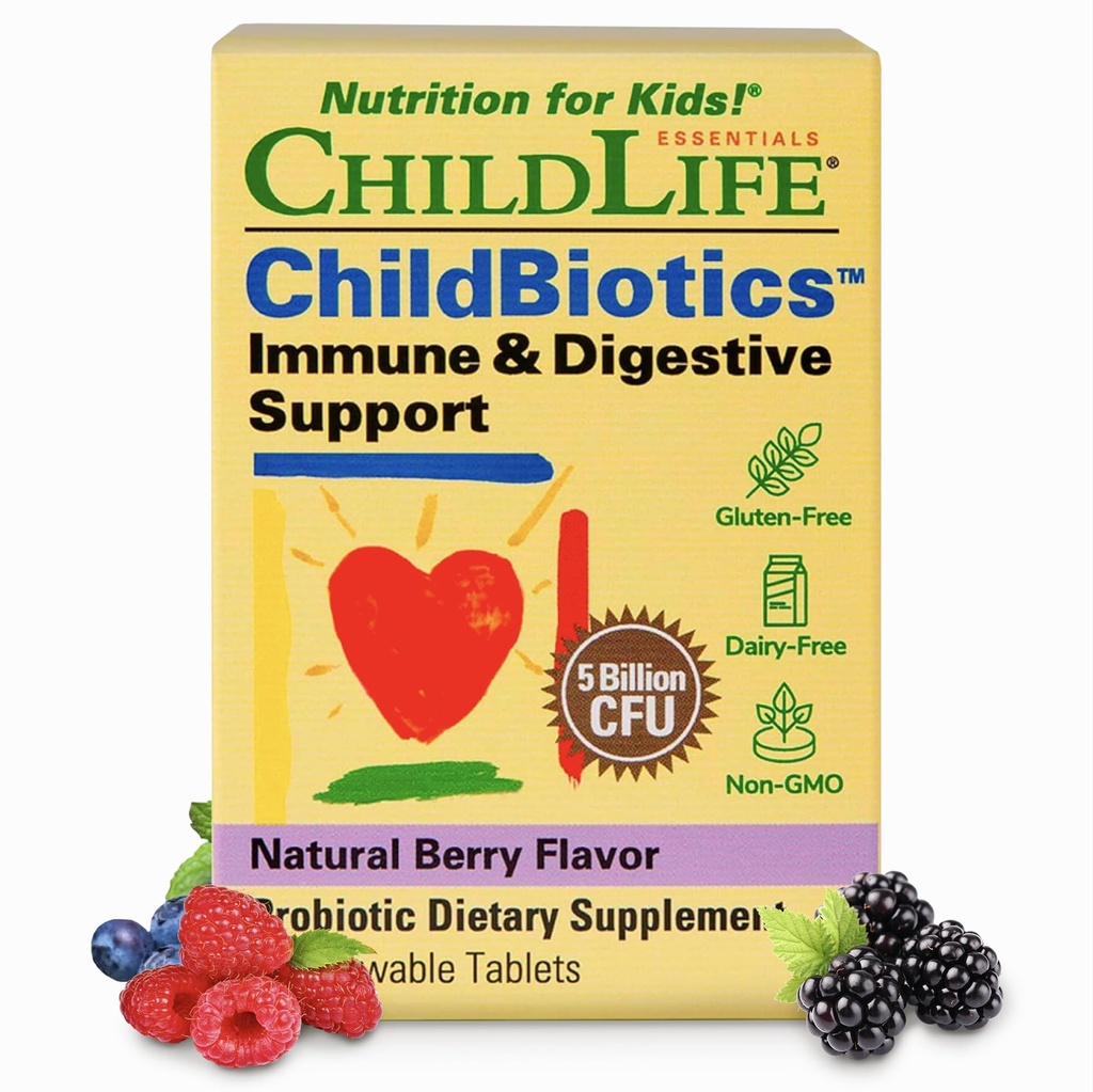 LAPSILIFE-OSUUS Childbiootit Immuuni & Ruoansulatus tuki - Lapset Probiootti, Probiootit lapsille ja pikkulapsille, Childrens Chewable Probiootti Gut Health - Natural Berry, 30 purutablettia
