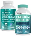 Calcium D3 K2 B12 (1pk) och Liver Support (1pk) Supplement Bundle - Potent Vitaminer för ben, hjärta, leverfunktion och immunstöd - icke-GMO, Vegan, Gluten-Free