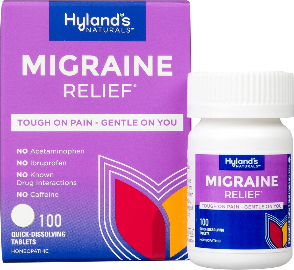 Hylands Migraine Headache Natural Pain Relief Tablets, Pack på 1, 100 Count (Packaging May Vary)