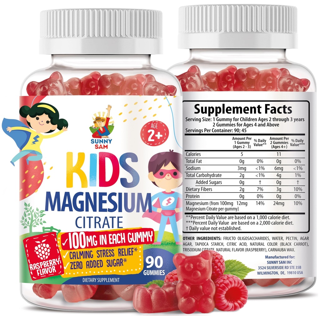Magnesium Gummies lapsille ja aikuisille - 100mg - Rauhallinen magnesium Chews - Magnesium Citrate Chewable täydentää mielialan ja lihasten tuki - 90 Gummies