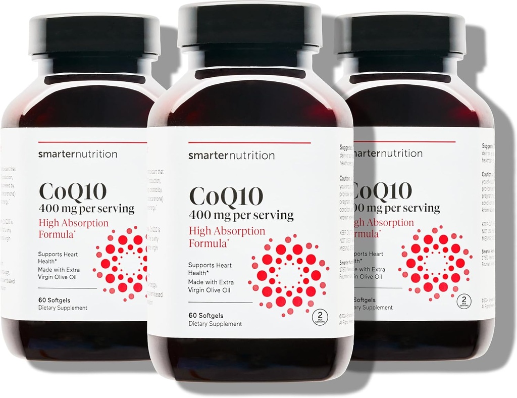 SMARTERNUTRITION CoQ10 400 mg Korkea imeytyminen - luonnollisesti fermentoitu Ubikinoni w / Organic kylmäpuristettu oliiviöljy - Heart Health, Cellular Energy - ei-GMO, Gluteeniton - 180 kreivi [90-päivä toimitus]