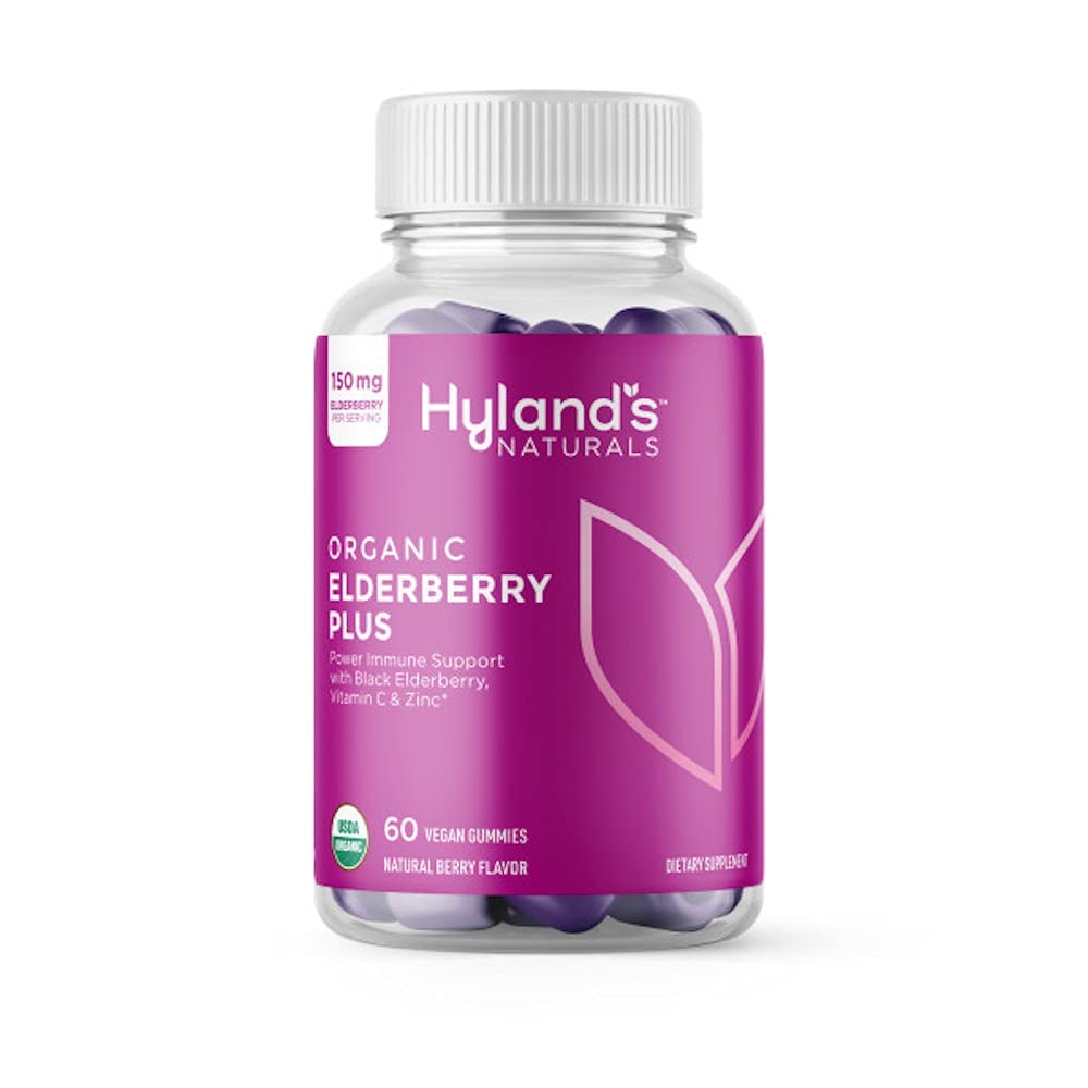 Hylandin Organic Elderberry Plus Gummies, Organic Black Elderberry ZINC ja C-vitamiinia, Immuunin tuki täydentää aikuisille, 60 Vegan Gummies (30 päivää)