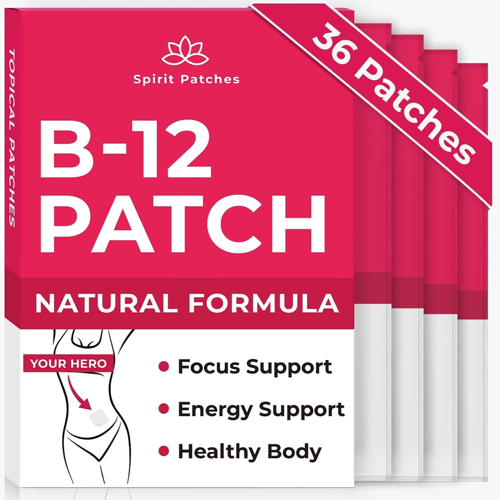 B12 Patches (Pack of 36) - 100% Natural Vitamiini Patchs naisille, energia, Focus & kehon tuki, Self-Adhesive Läpinäkyvä Patches - parannettu Formula