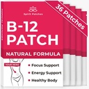B12 Patches (Pack of 36) - 100% Natural Vitamiini Patchs naisille, energia, Focus & kehon tuki, Self-Adhesive Läpinäkyvä Patches - parannettu Formula