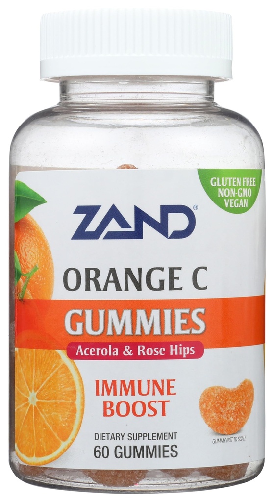 ZAND Immuniteetti Orange C-vitamiini Gummies, hyvinvointi ja immuuni tuki täydentää, pureskeltava C-vitamiini w / Citrus Bioflavonoidit, Rose HIPS ja Acerola, Vegan, Gluteeniton, 60 päivän takuu, 30 tarjoilua