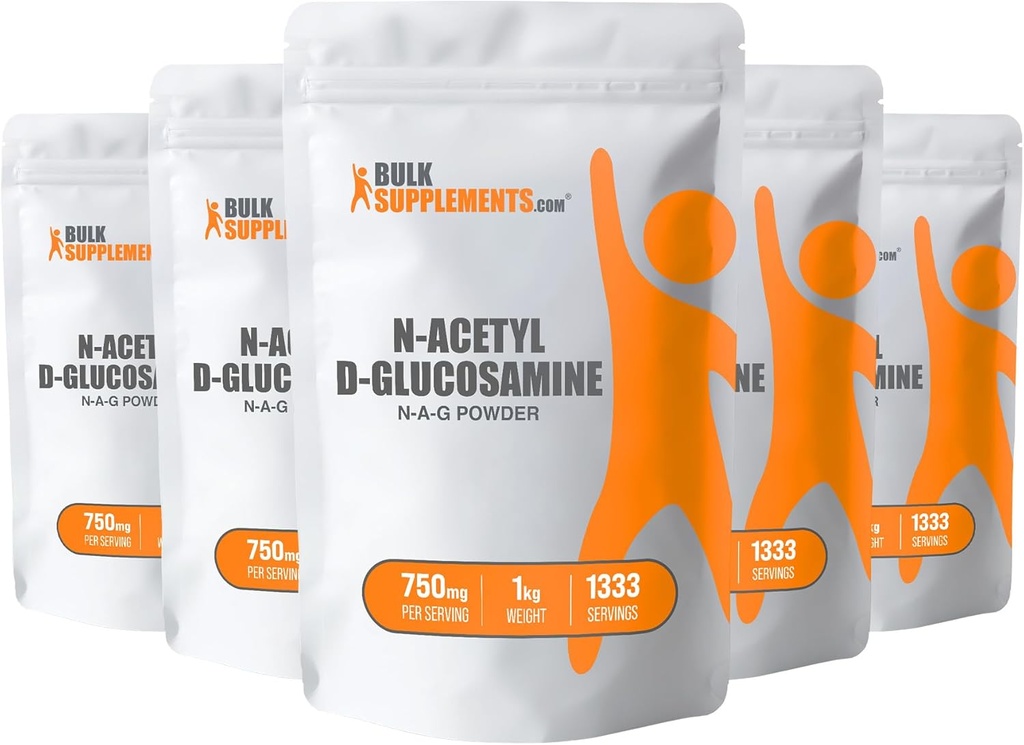 BulkSupplements.com N-Acetyl Glukosamiini Powder - NAG Powder, Glukosamiini 750 mg, Glukosamiini Supplement - Glukosamiini Powder, Gluten Free, 750 mg per Serving, 5kg (11 lbs) (pakkaus 5)