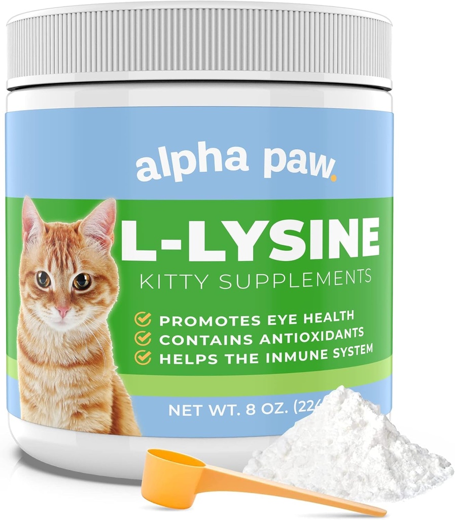 Alpha Paw - Human Grade för husdjur - Cat Lysine Supplement - Extra portioner 5-10 månaders leverans - Naturligt Lysin (8 Ounces / 227 Grams)