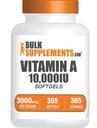 BulkSupplements.com A-vitamiini 10000 IU Softgels - Retinyl Palmitate, A-vitamiinilisä - silmä- ja immuunitukea varten, Gluteeniton, 1 Softgel per Serving, 365